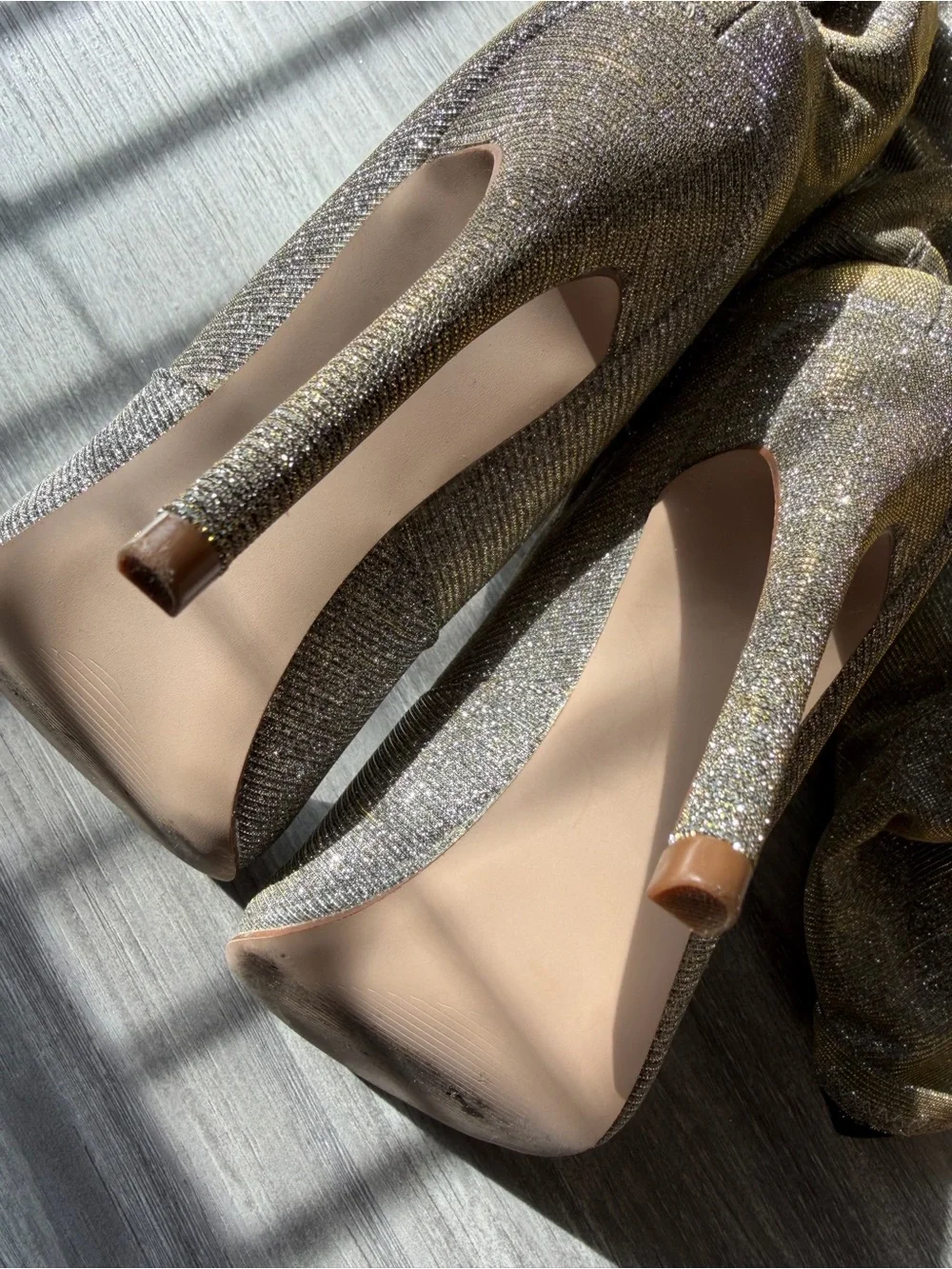 Glitter Over-the-Knee Stiletto Boots - Golden Olive Sparkle